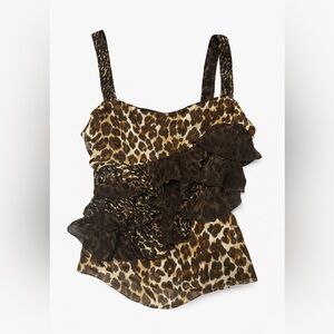 Y2K Express Silk Leopard Ruffle Camisole Top , Size S